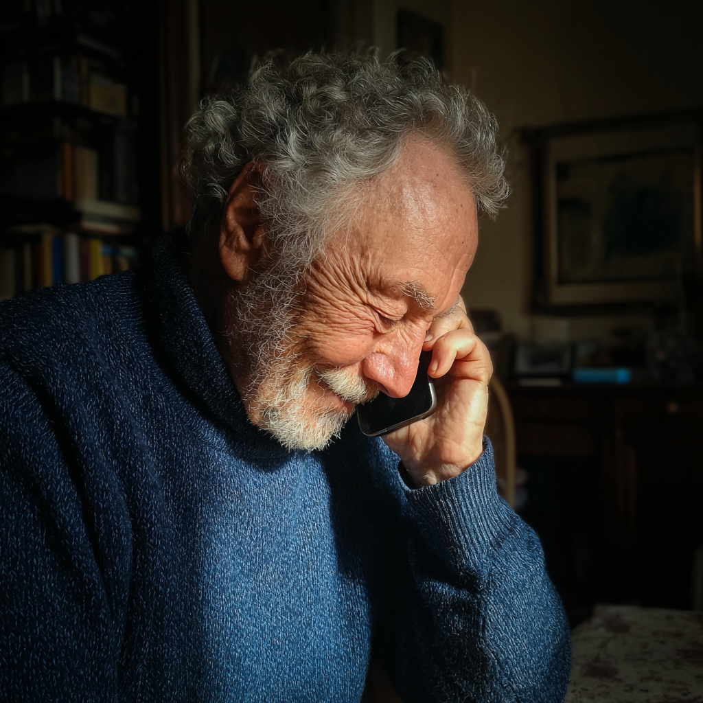 A smiling older man talking on a phone | Source: Midjourney