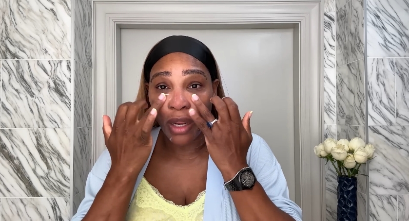 Serena Williams doing her skincare routine from a video dated April 24, 2024. | Source: YouTube/Vogue