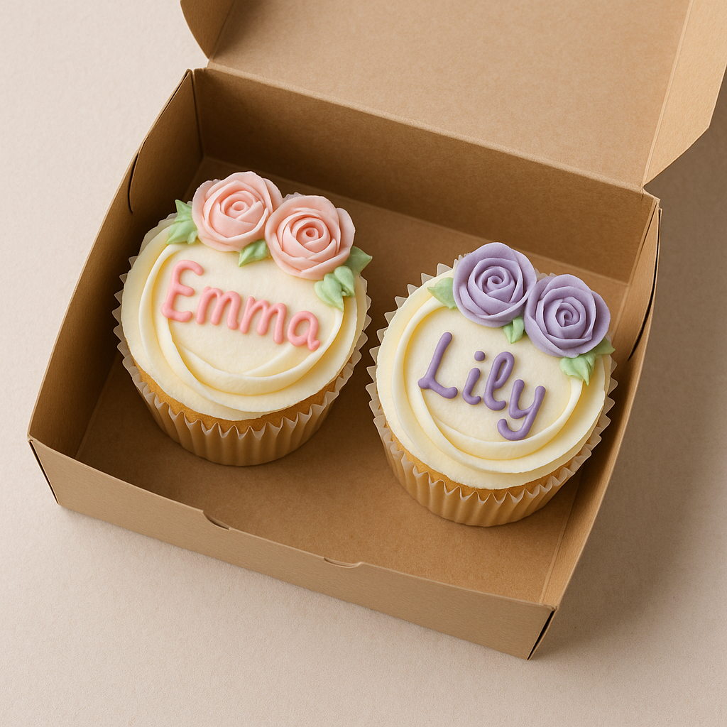 Two cupcakes in a pastry box | Source: DALL-E
