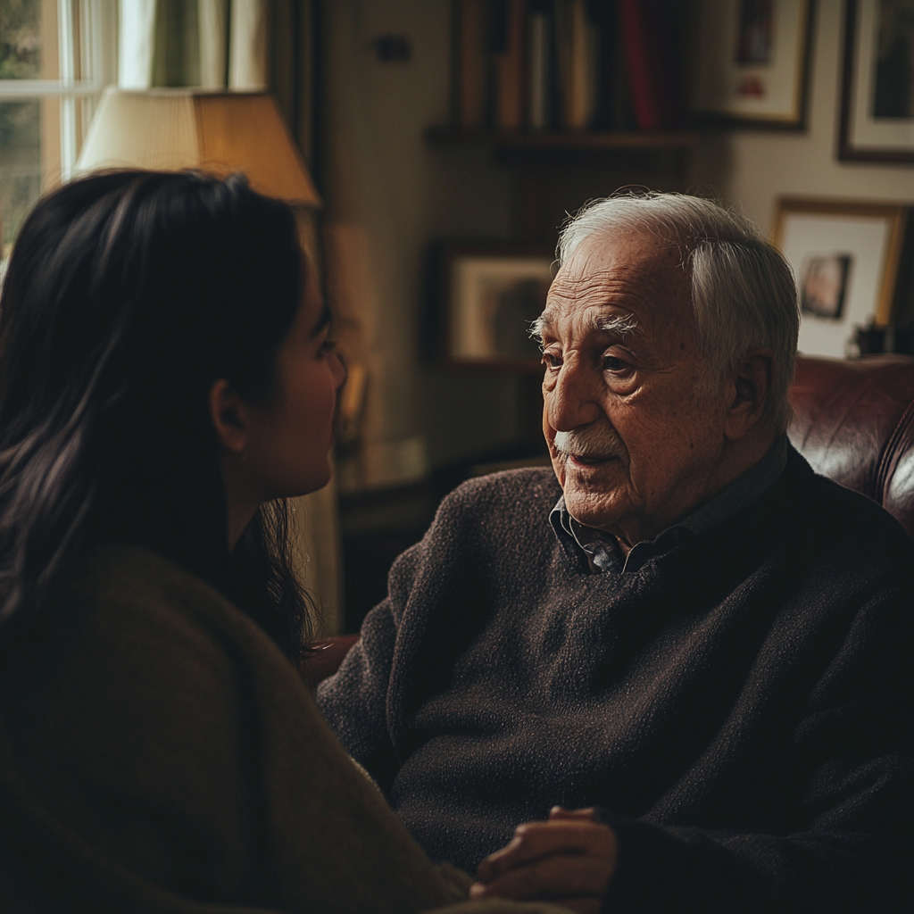 A man talking to a young woman | Source: Midjourney