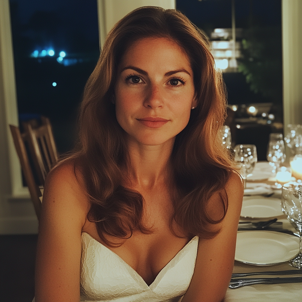 A woman sitting at a table | Source: Midjourney