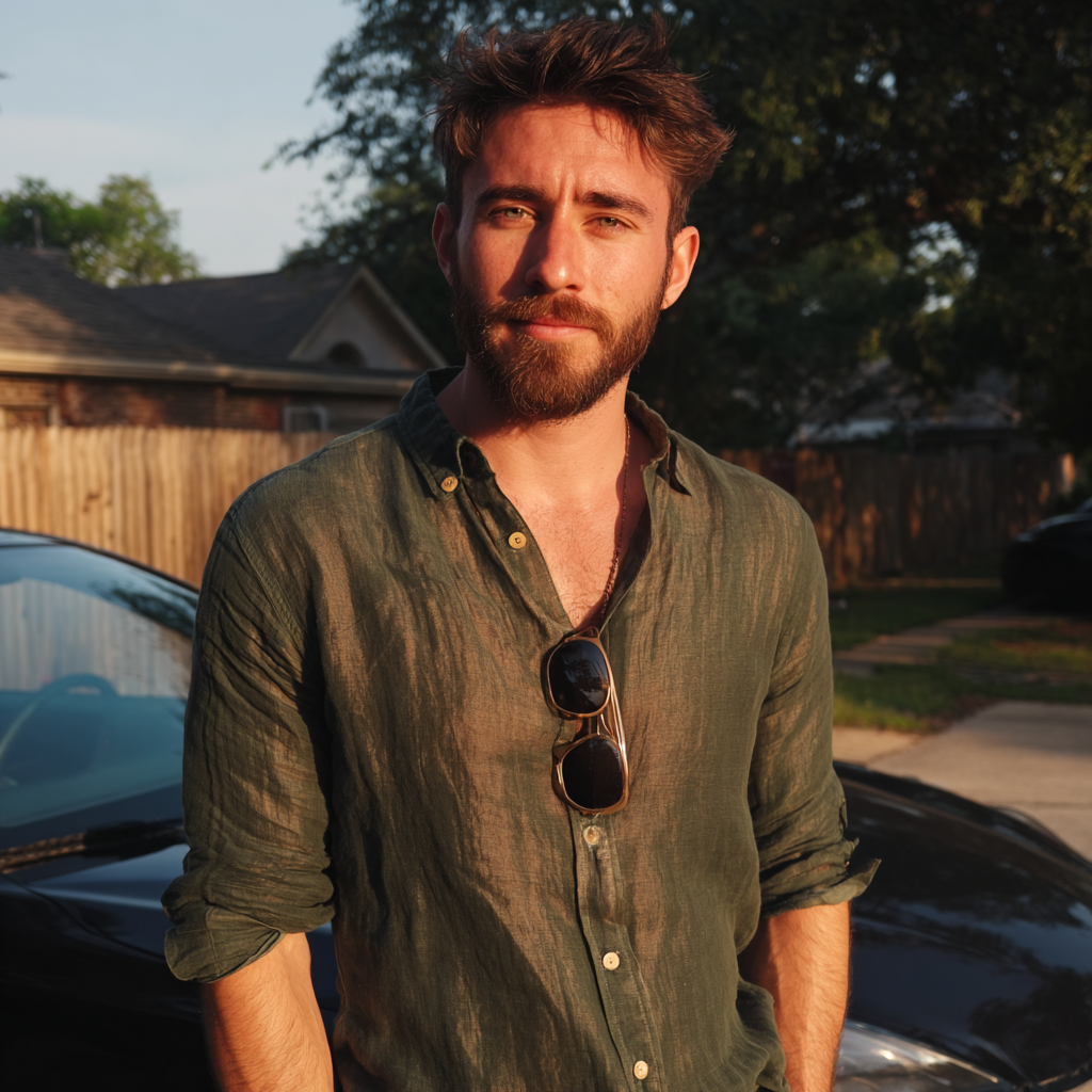 A nonchalant man standing in a driveway | Source: Midjourney