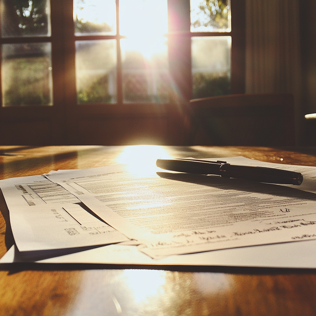 Divorce paperwork on a table | Source: Midjourney