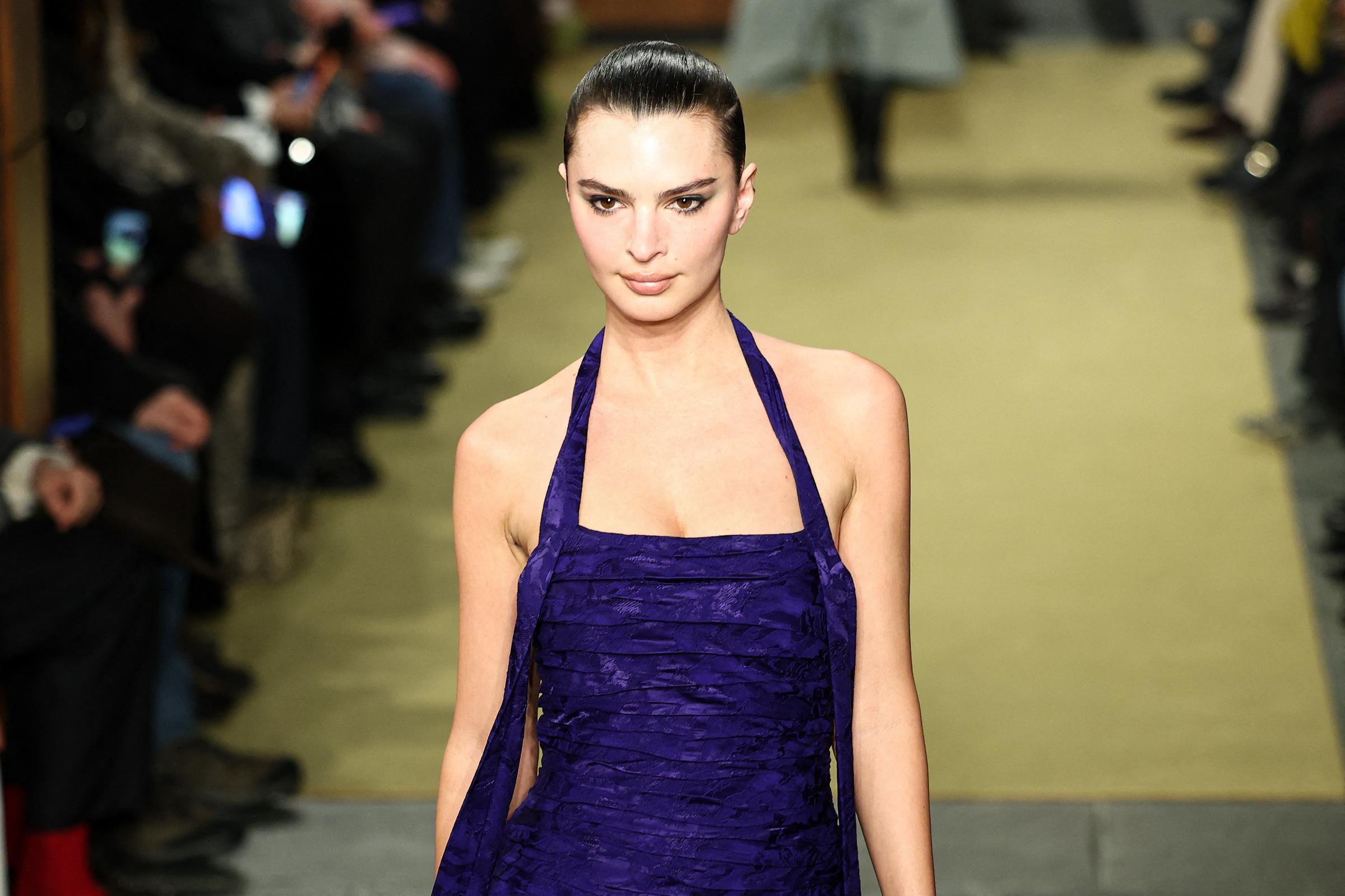 Emily Ratajkowski walks the runway during the Tory Burch Fall 2026 Collection fashion show in New York, on February 11, 2026. | Source: Getty Images