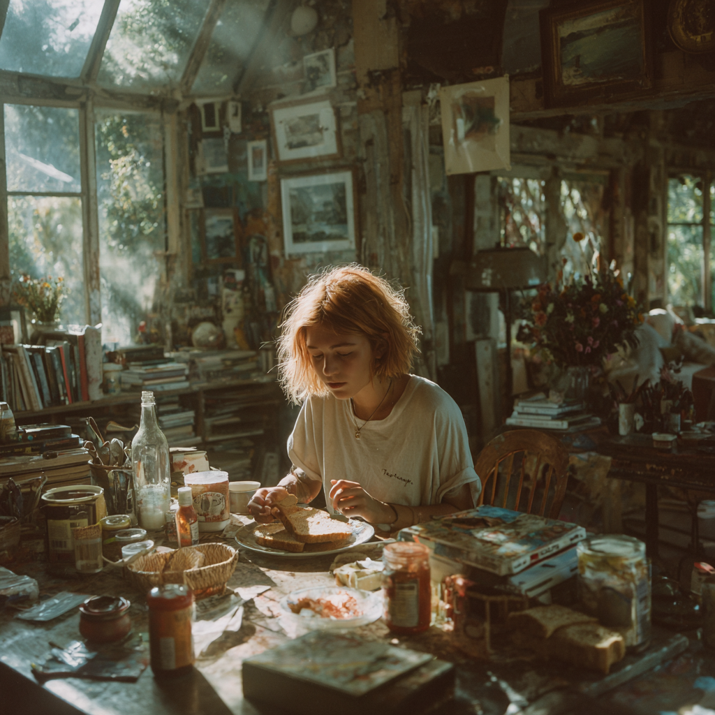 A woman eating toast | Source: Midjourney