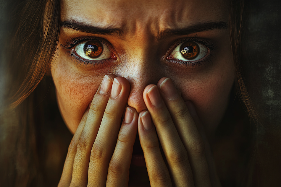 A shocked woman covering her mouth | Source: Midjourney