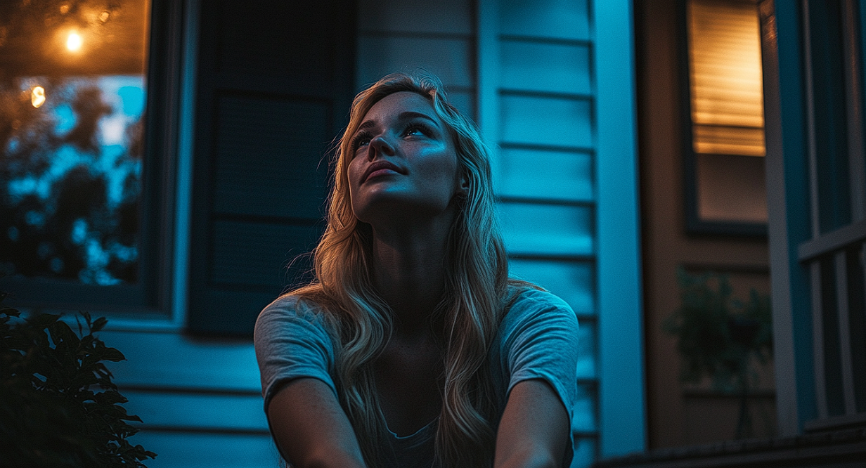 A woman looking up at the night sky | Source: Midjourney