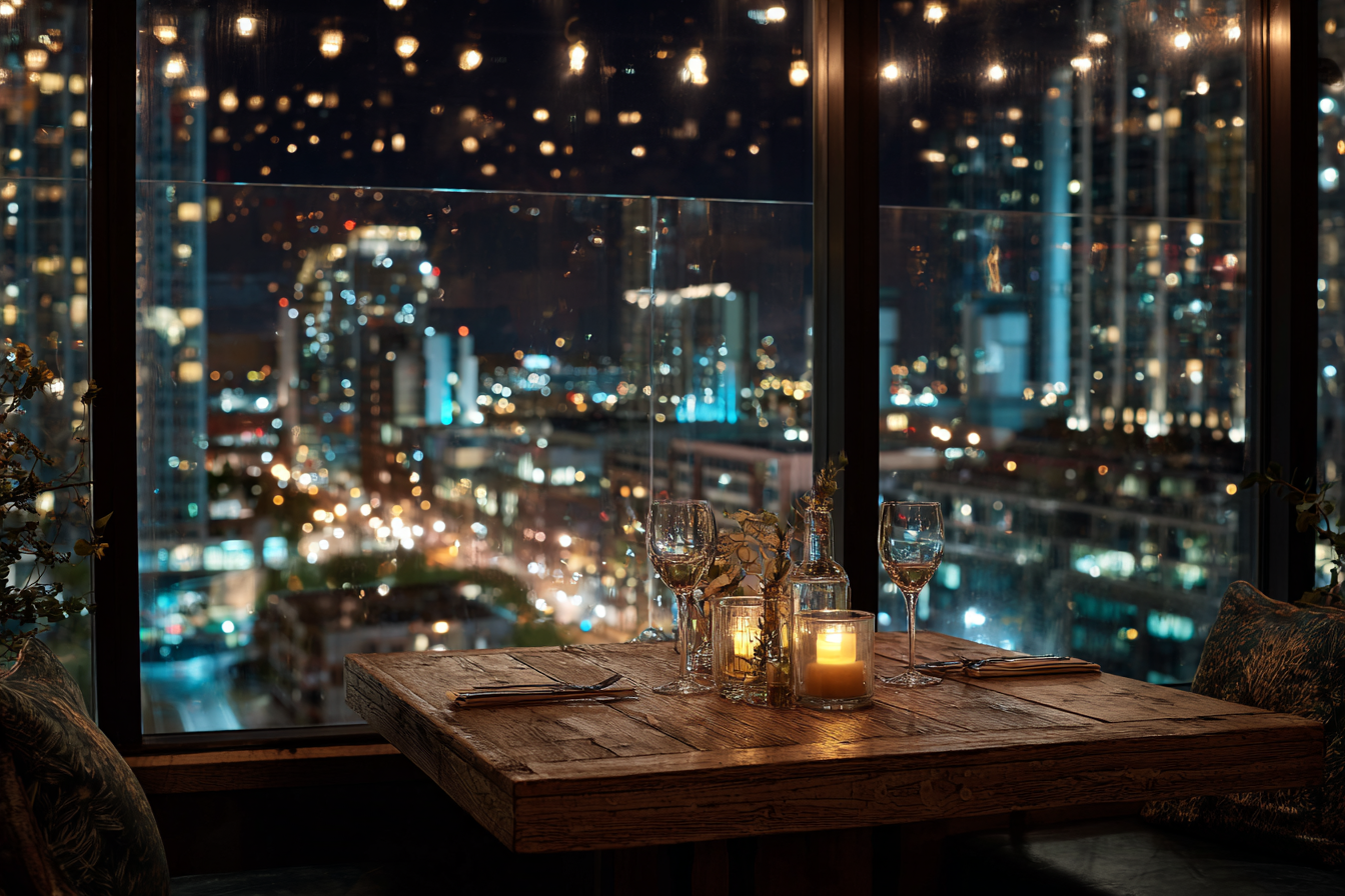 A restaurant table with a view of the city | Source: Midjourney