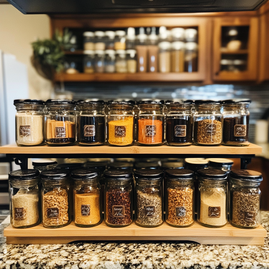 A spice rack on a kitchen counter | Source: Midjourney