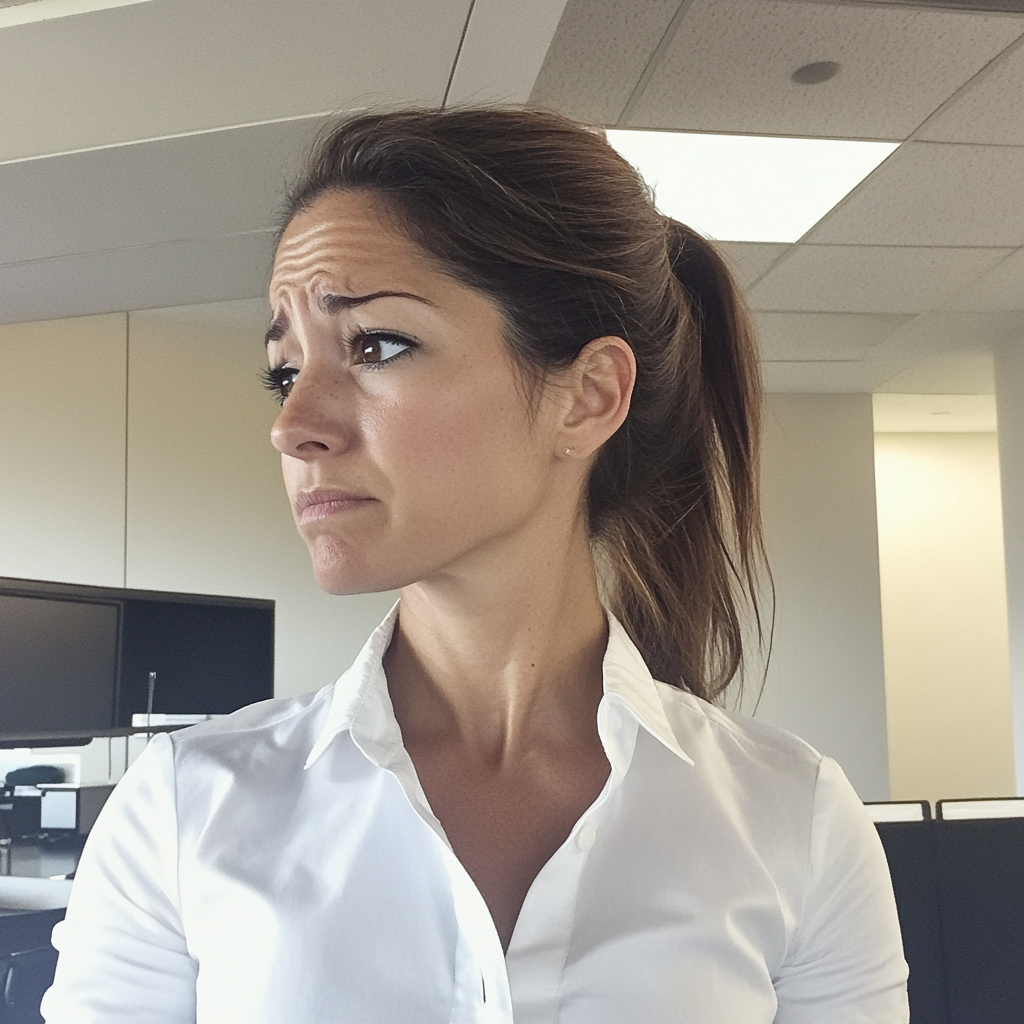 An emotional woman standing in an office | Source: Midjourney