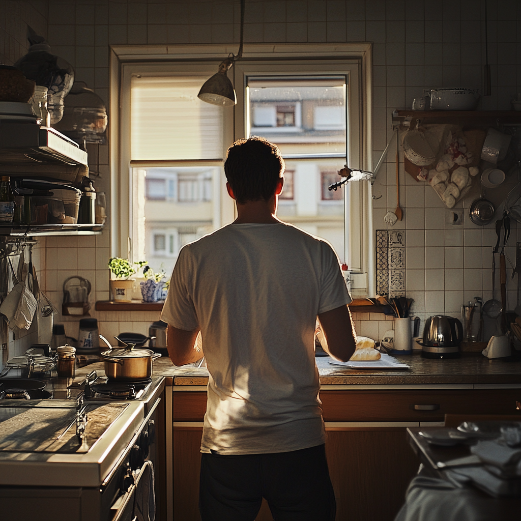 A man in a kitchen | Source: Midjourney