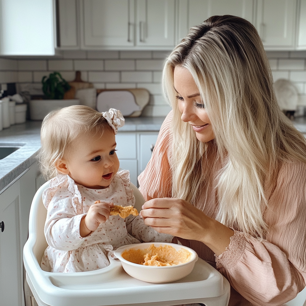 A woman feeding a baby | Source: Midjourney