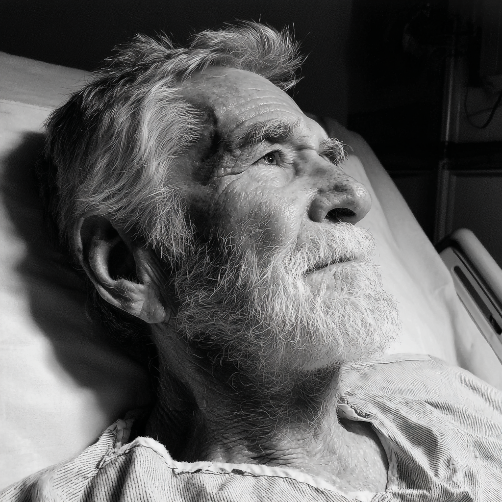 An old man resting in a hospital bed | Source: Midjourney