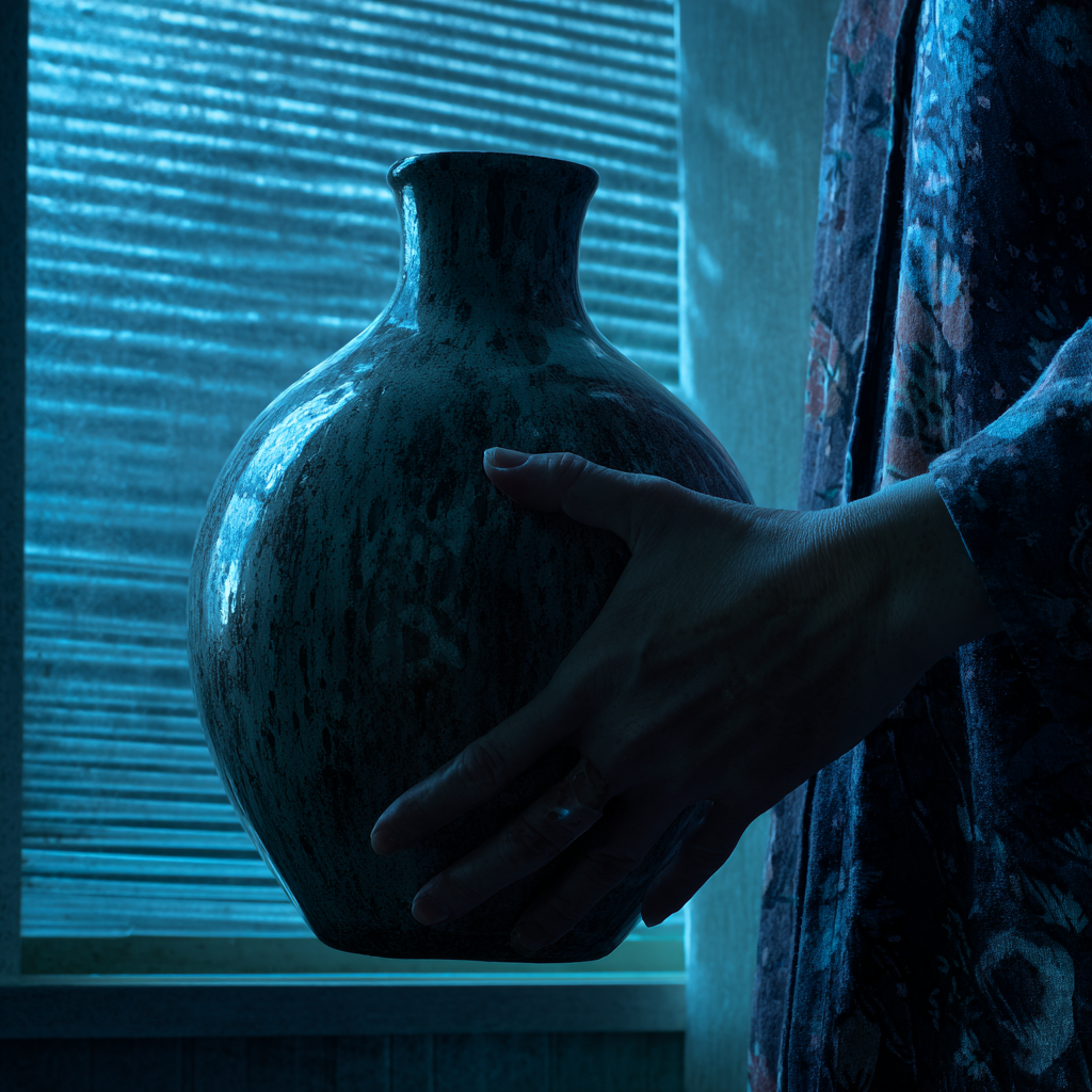 A woman holding a ceramic vase | Source: Midjourney
