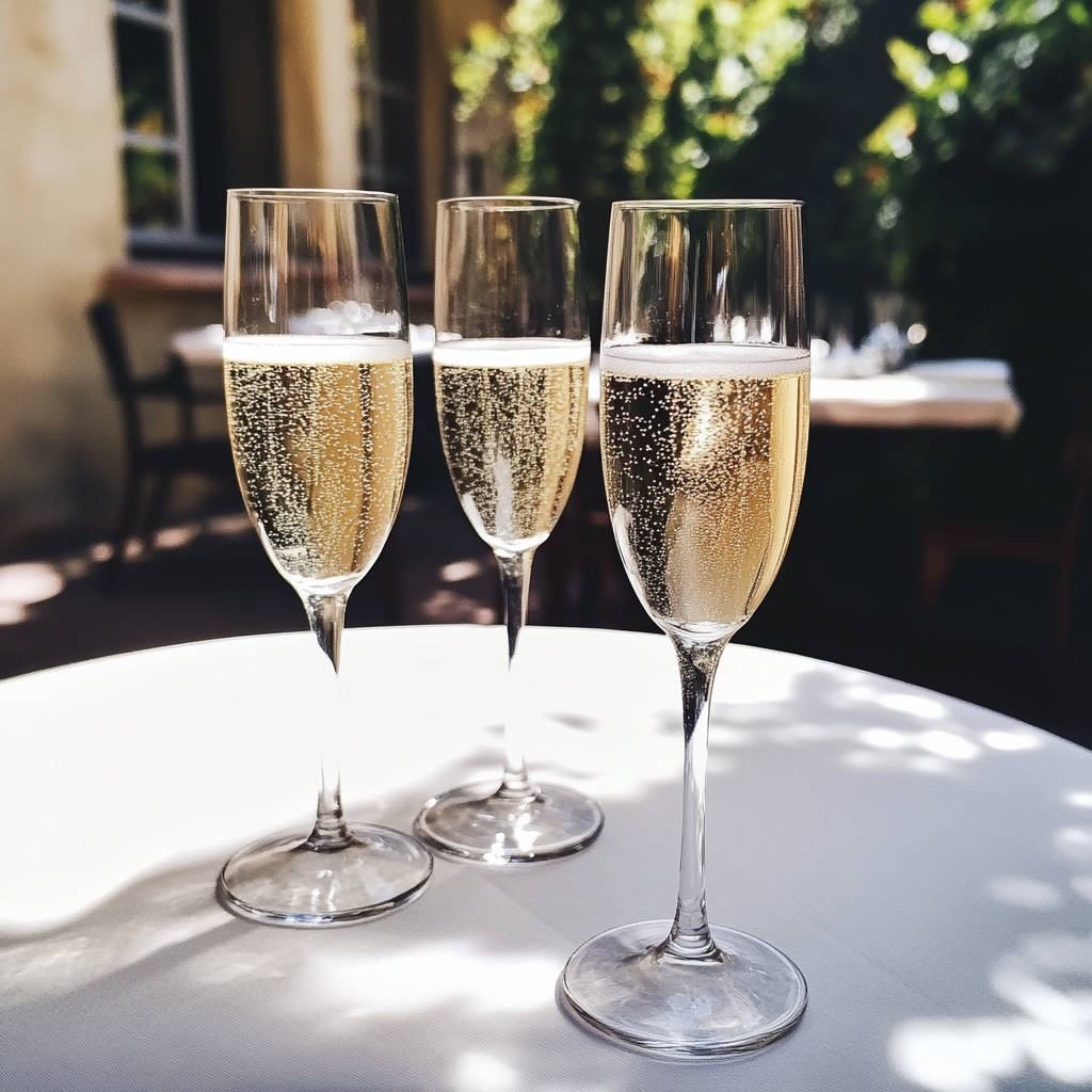 Glasses of champagne on a table | Source: Midjourney