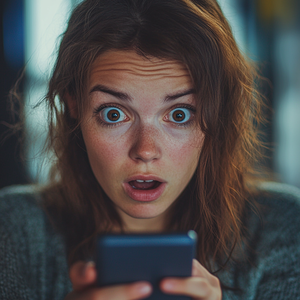 A woman staring at her cell phone | Source: Midjourney