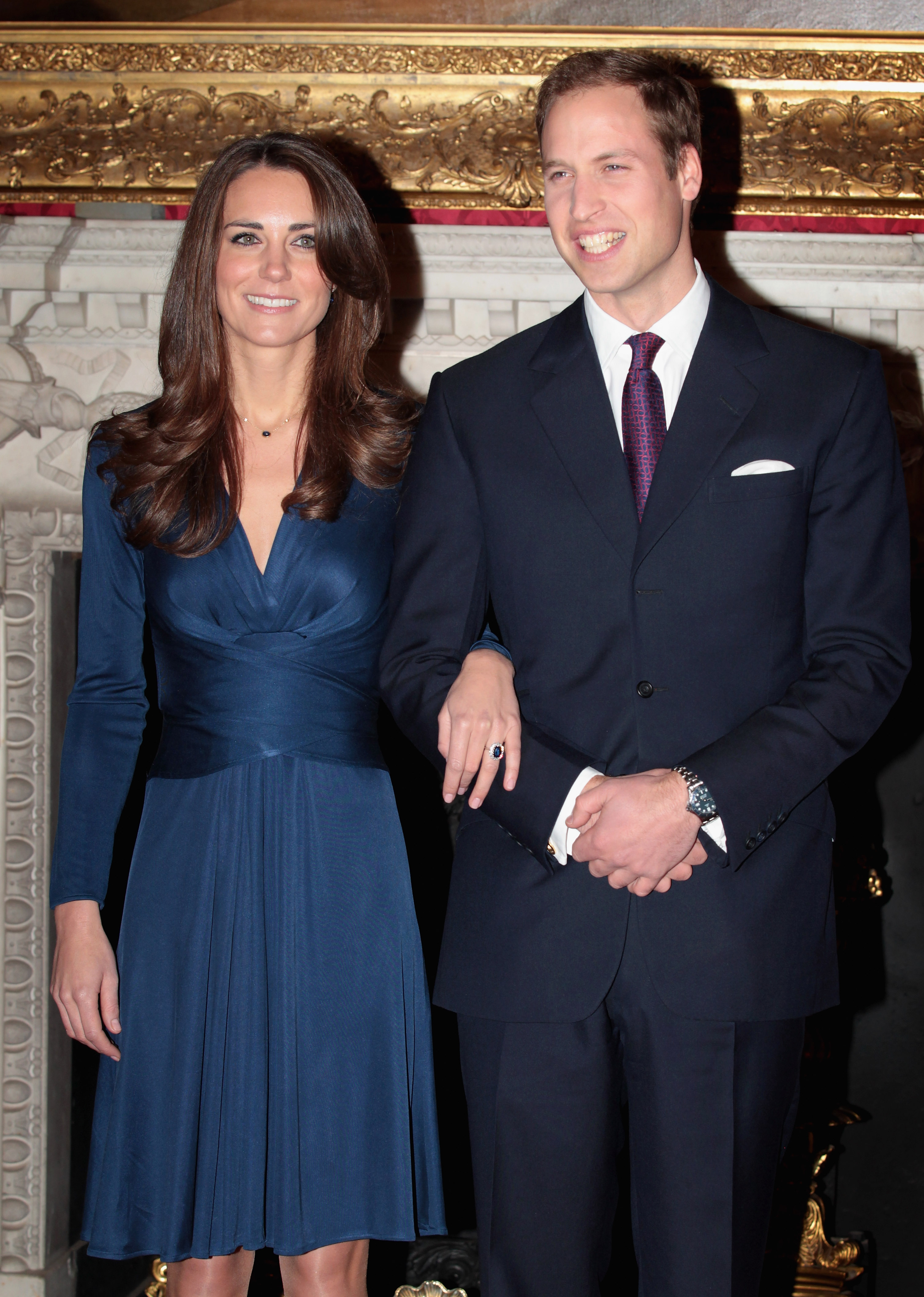 Prince William and Kate Middleton pose for photographs in the State Apartments of St James Palace on November 16, 2010 in London, England. | Source: Getty Images