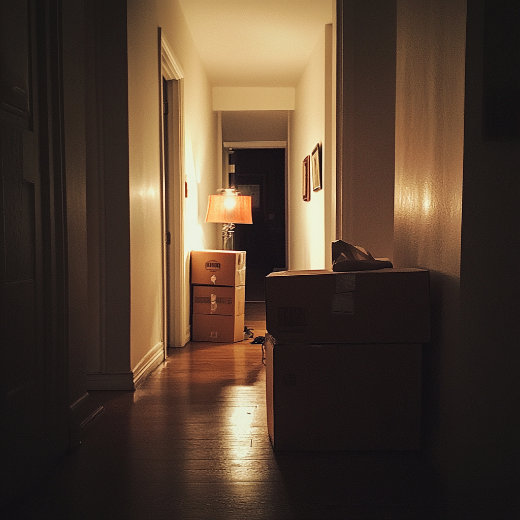 Cardboard boxes in a hallway | Source: Midjourney
