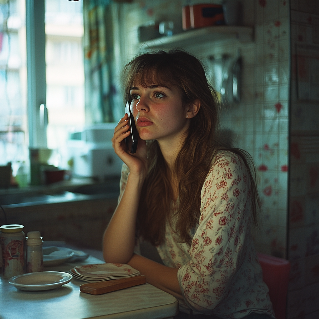 An upset woman on a call | Source: Midjourney