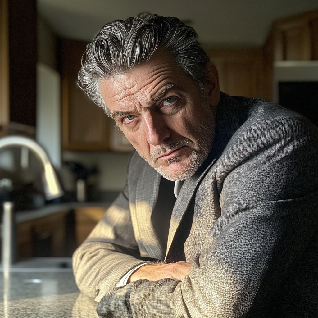 A man leaning against a kitchen counter | Source: Midjourney