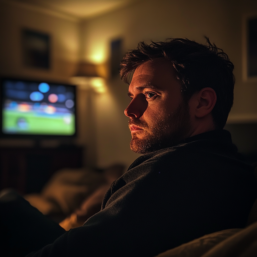 A man sitting in front of a TV | Source: Midjourney