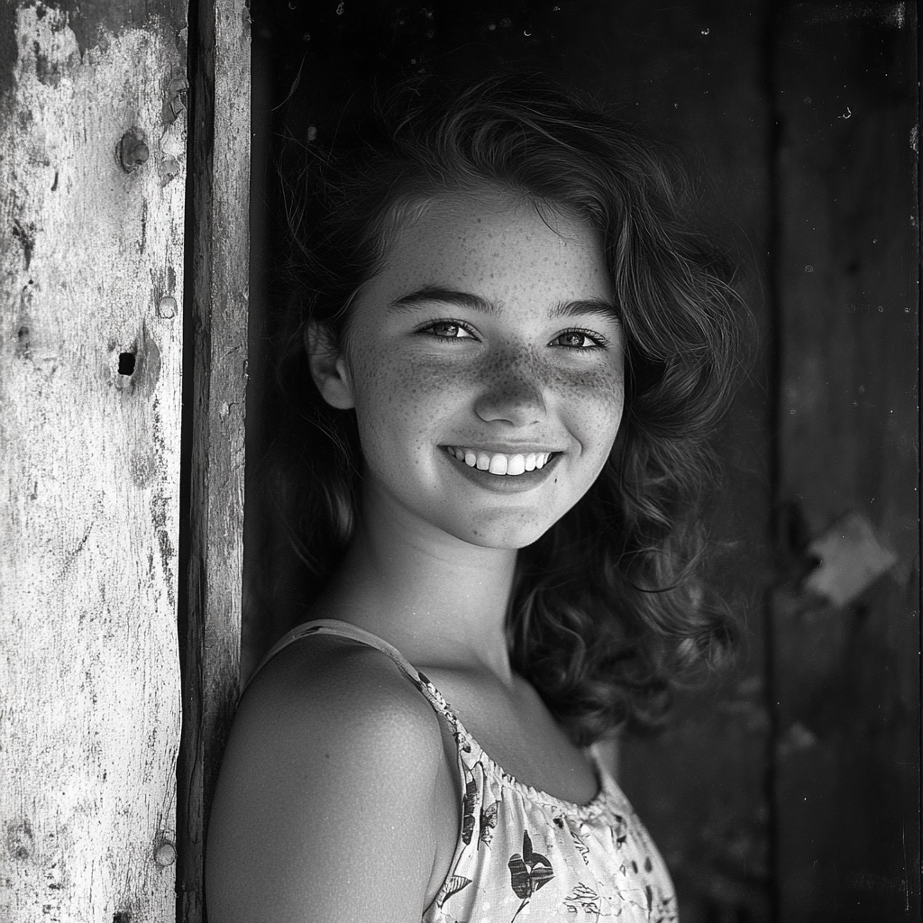 A black and white photo of a smiling woman | Source: Midjourney