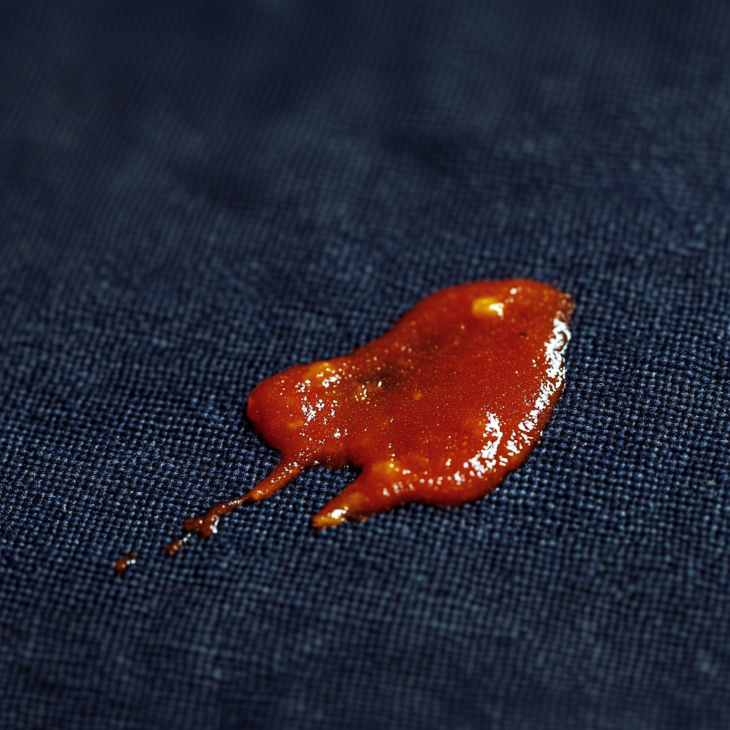 A sauce stain on blue fabric | Source: Midjourney