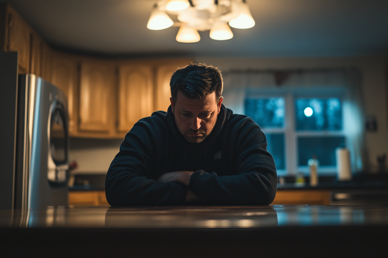 A sad man in a kitchen | Source: Midjourney