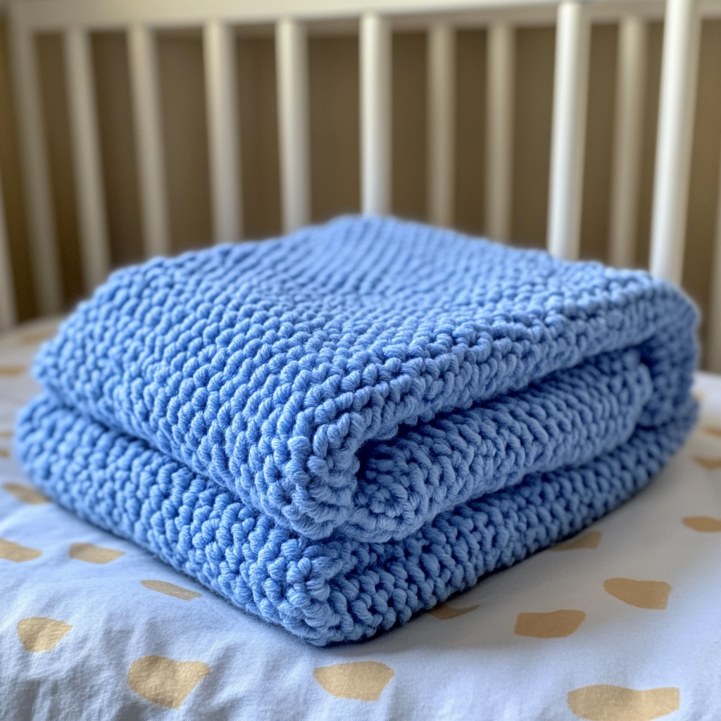 A blue knitted blanket | Source: Midjourney