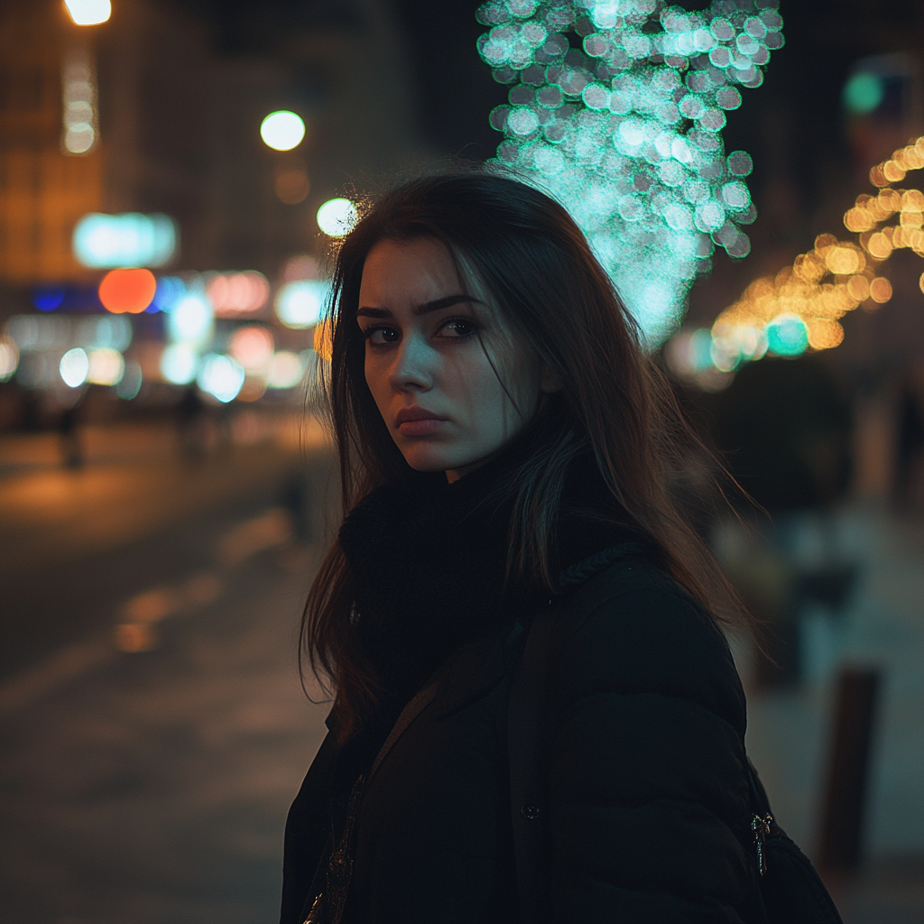 Uma mulher triste caminhando na rua | Fonte: Midjourney