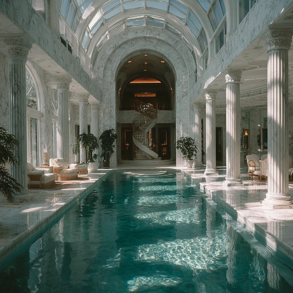 A mansion with a pool | Source: Midjourney