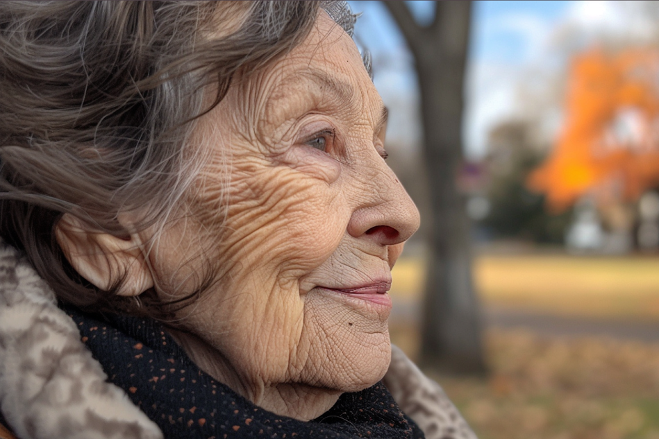 An older lady smiling | Source: Midjourney