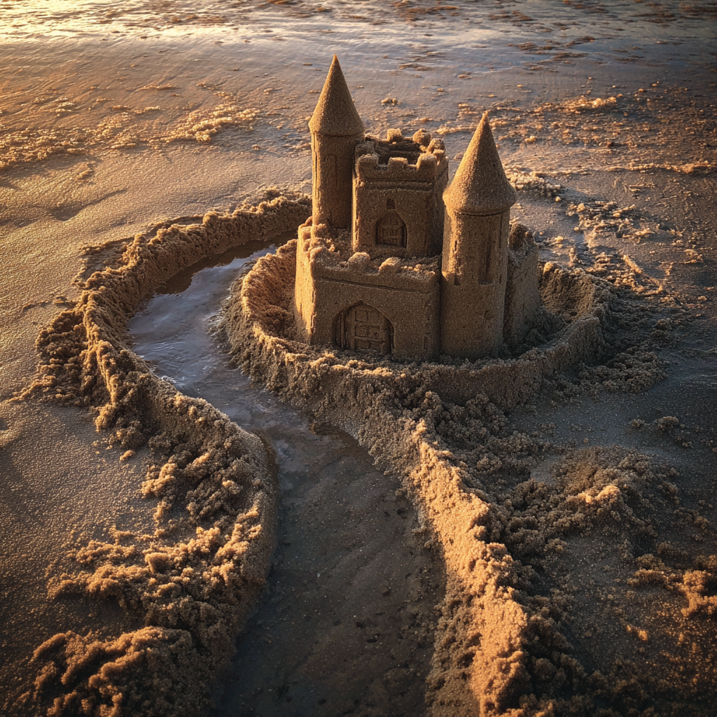 A sandcastle with a moat | Source: Midjourney