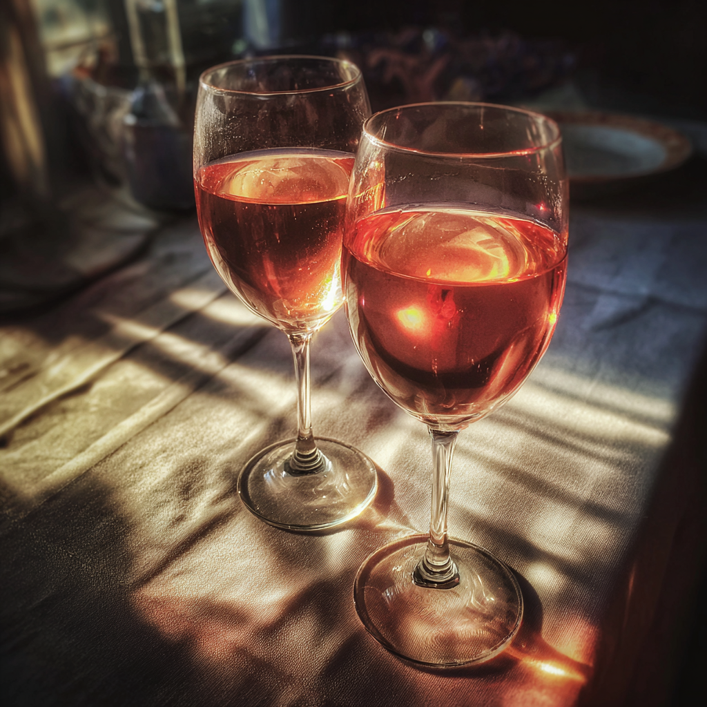 Glasses of wine on a table | Source: Midjourney