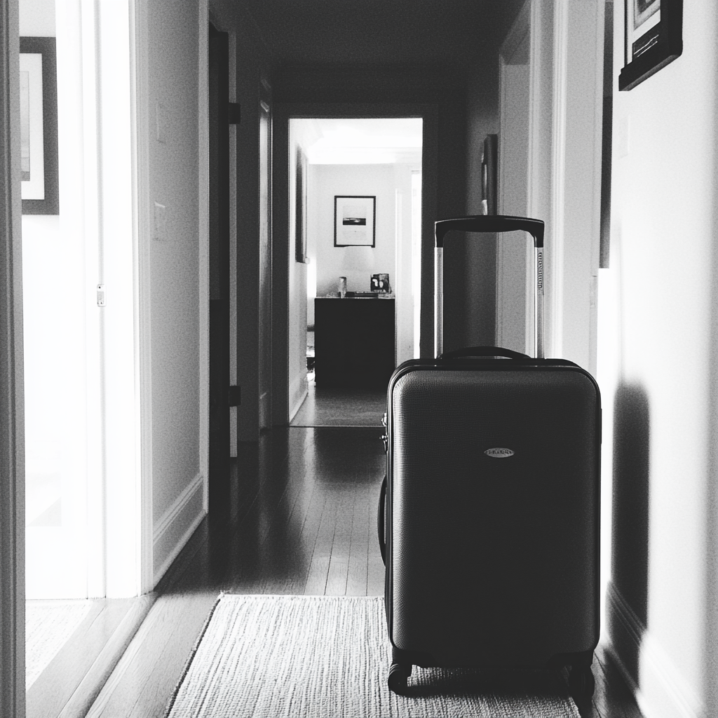 A suitcase standing in a hallway | Source: Midjourney