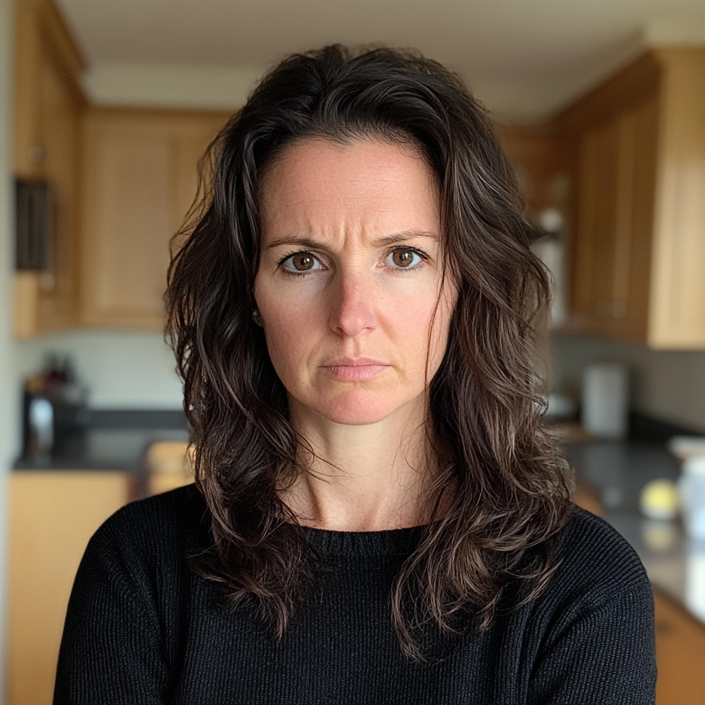 A frowning woman standing in a kitchen | Source: Midjourney