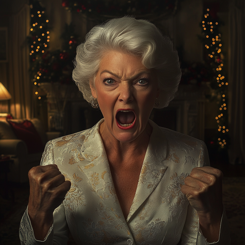 An angry older lady yelling | Source: Midjourney