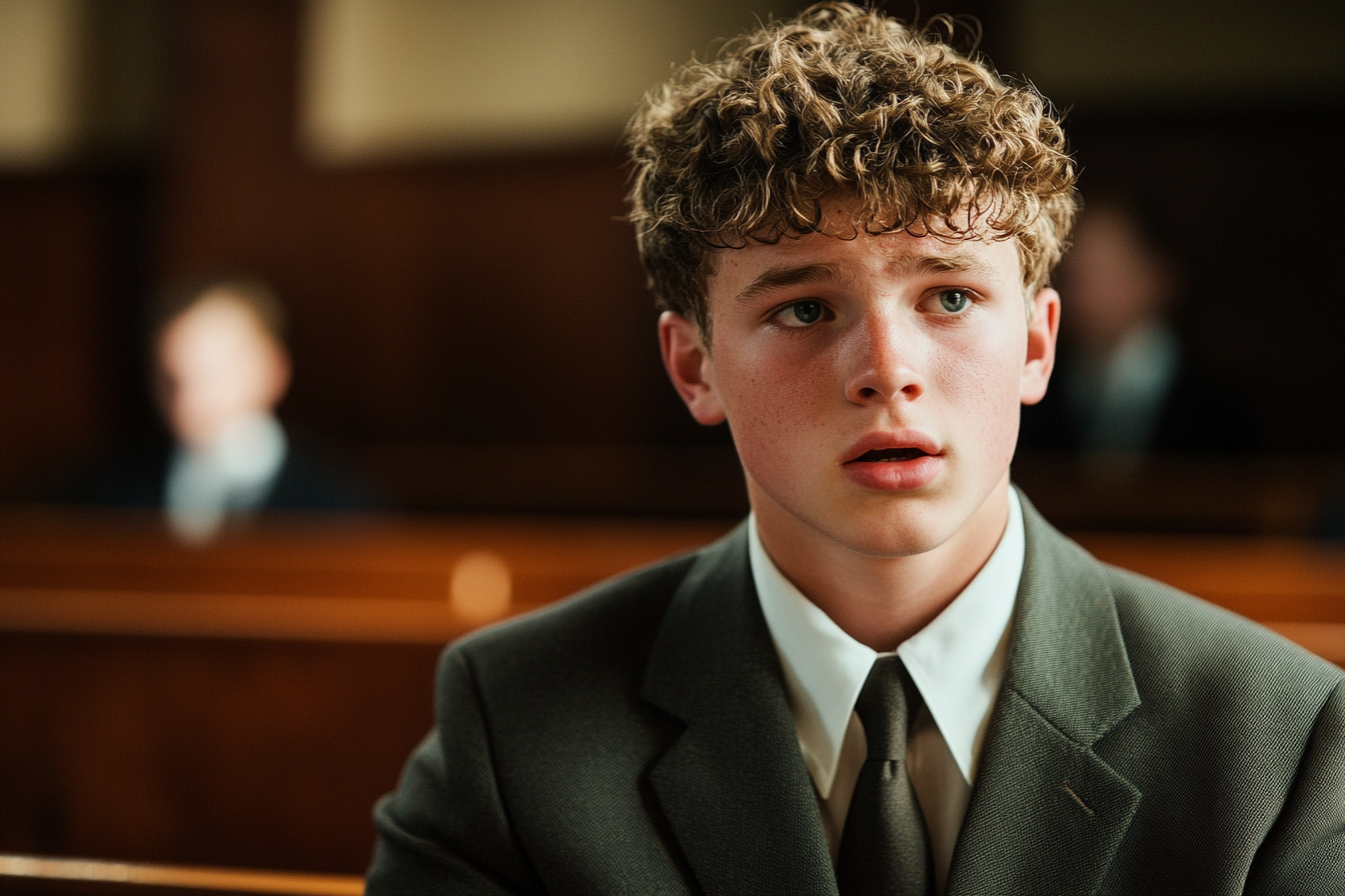 A young man speaking in a courtroom | Source: Midjourney