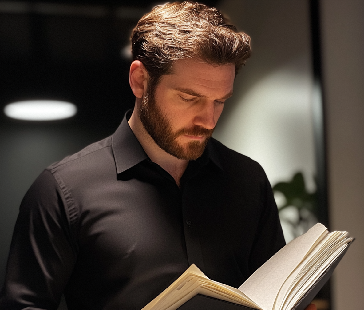 A man reading through a folder | Source: Midjourney