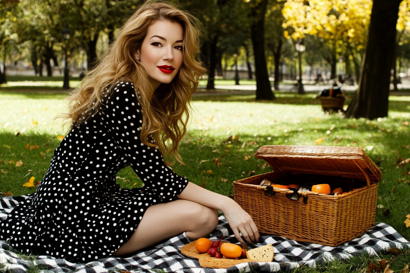 A woman having a picnic at a park | Source: Midjourney