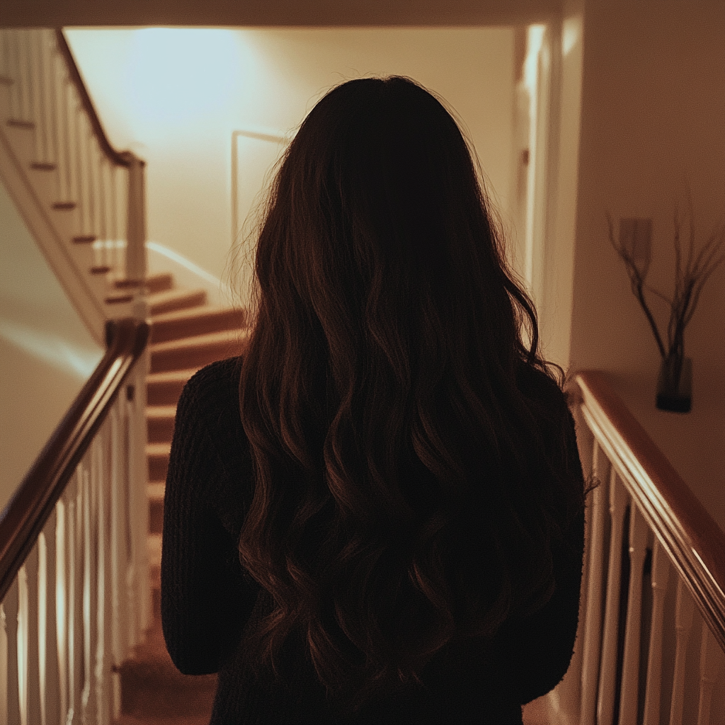 An 18-year-old girl walking up a staircase | Source: Midjourney