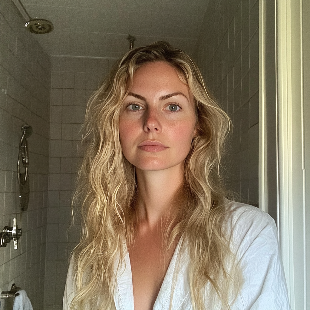 A woman standing in a bathroom | Source: Midjourney
