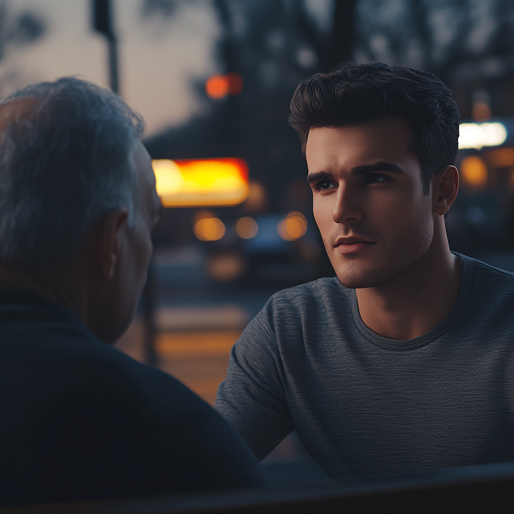 A young man talking to an older man | Source: Midjourney