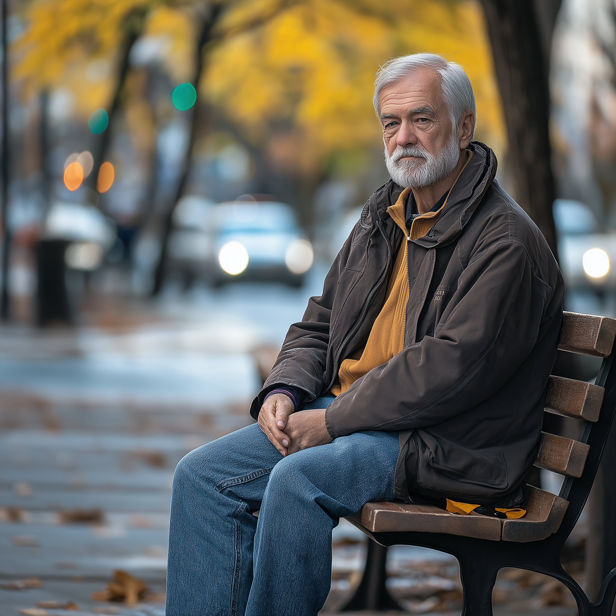 An old man looks thoughtful while sitting on a bench | Source: Midjourney