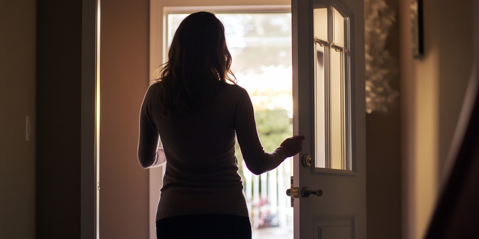 Woman near open door. | Source: Midjourney