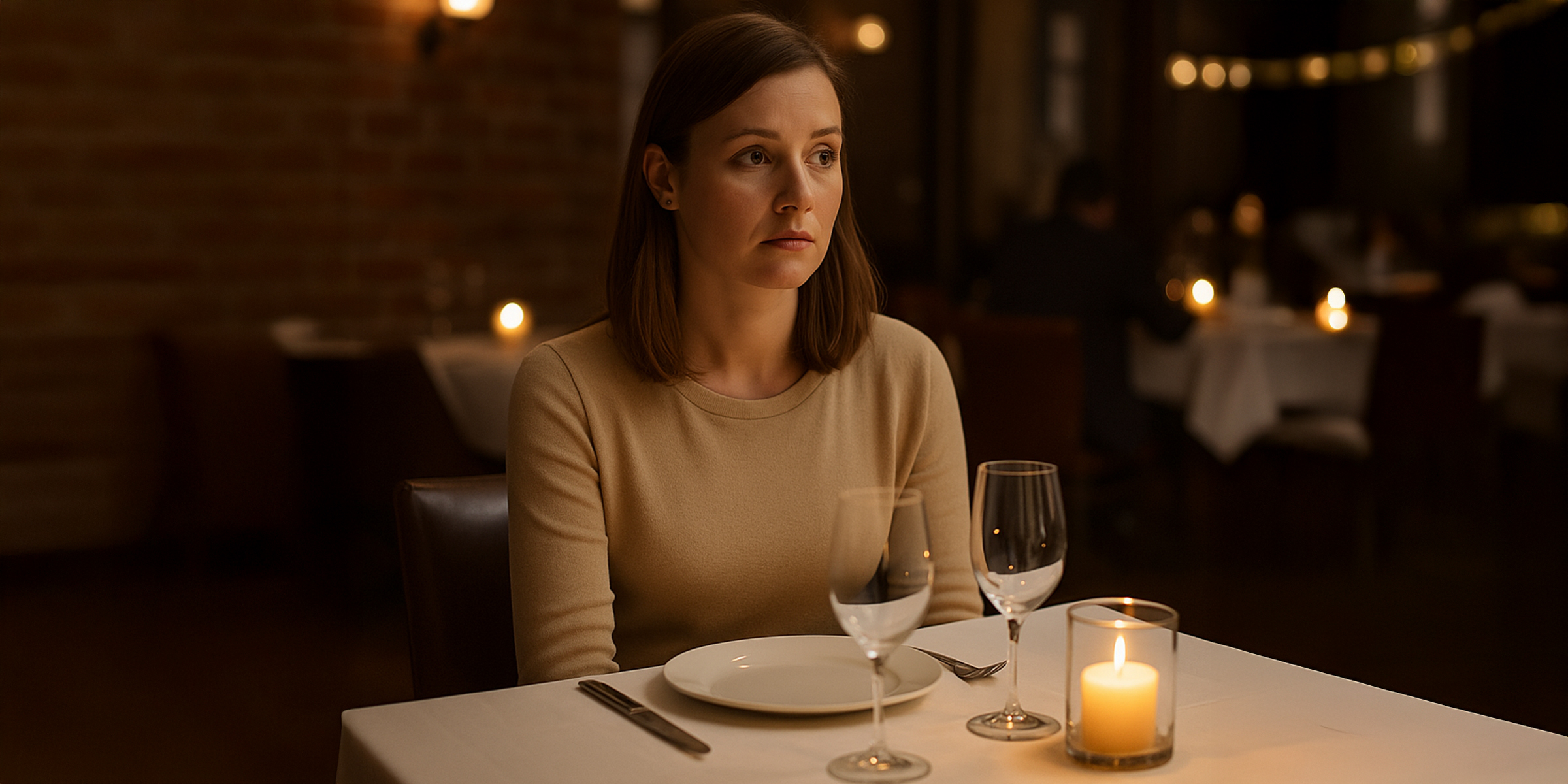 A woman sitting at the restaurant table | Source: Sora