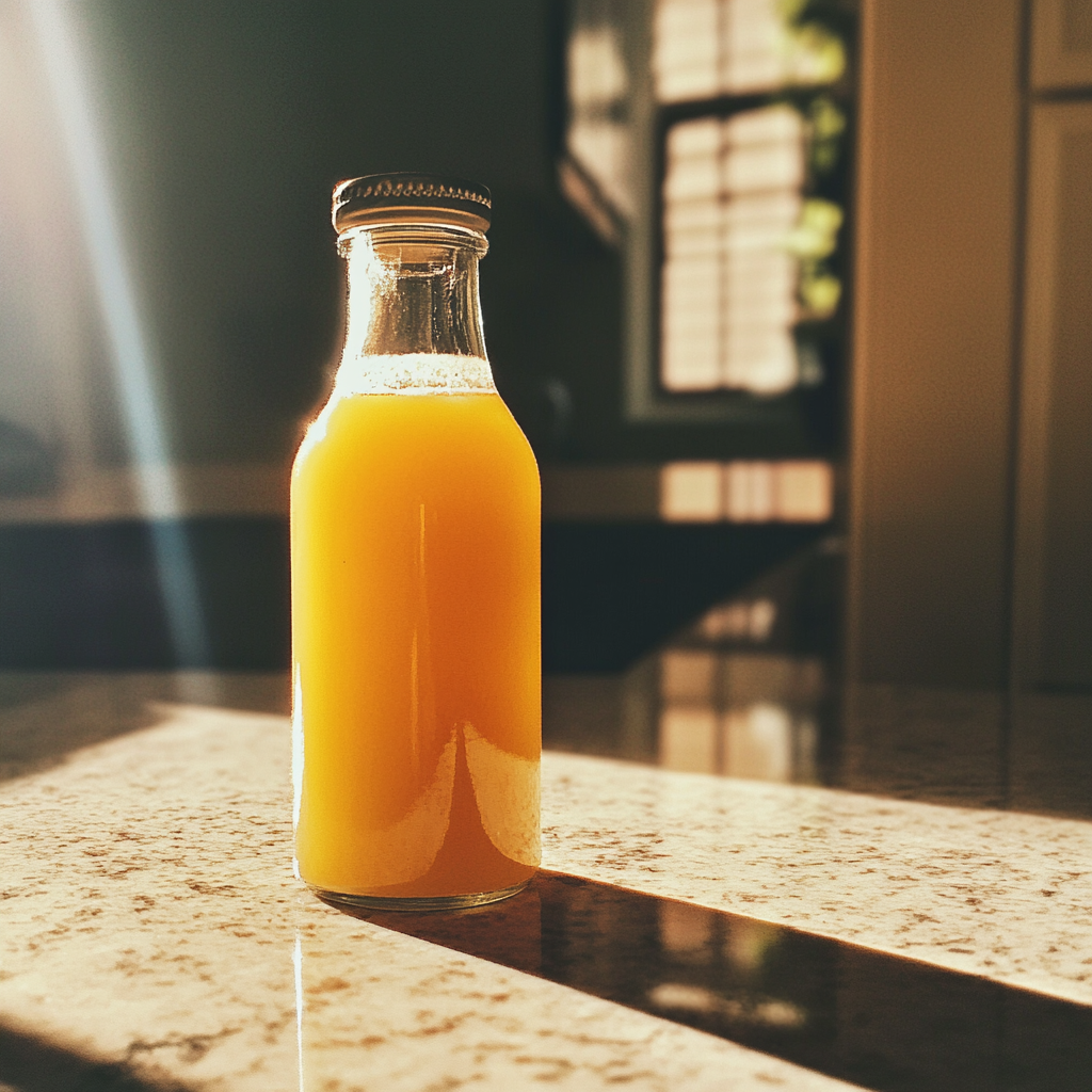 A bottle of juice on a kitchen counter | Source: Midjourney