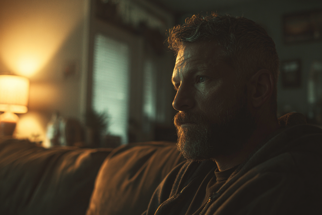 A man sitting on a couch | Source: Midjourney