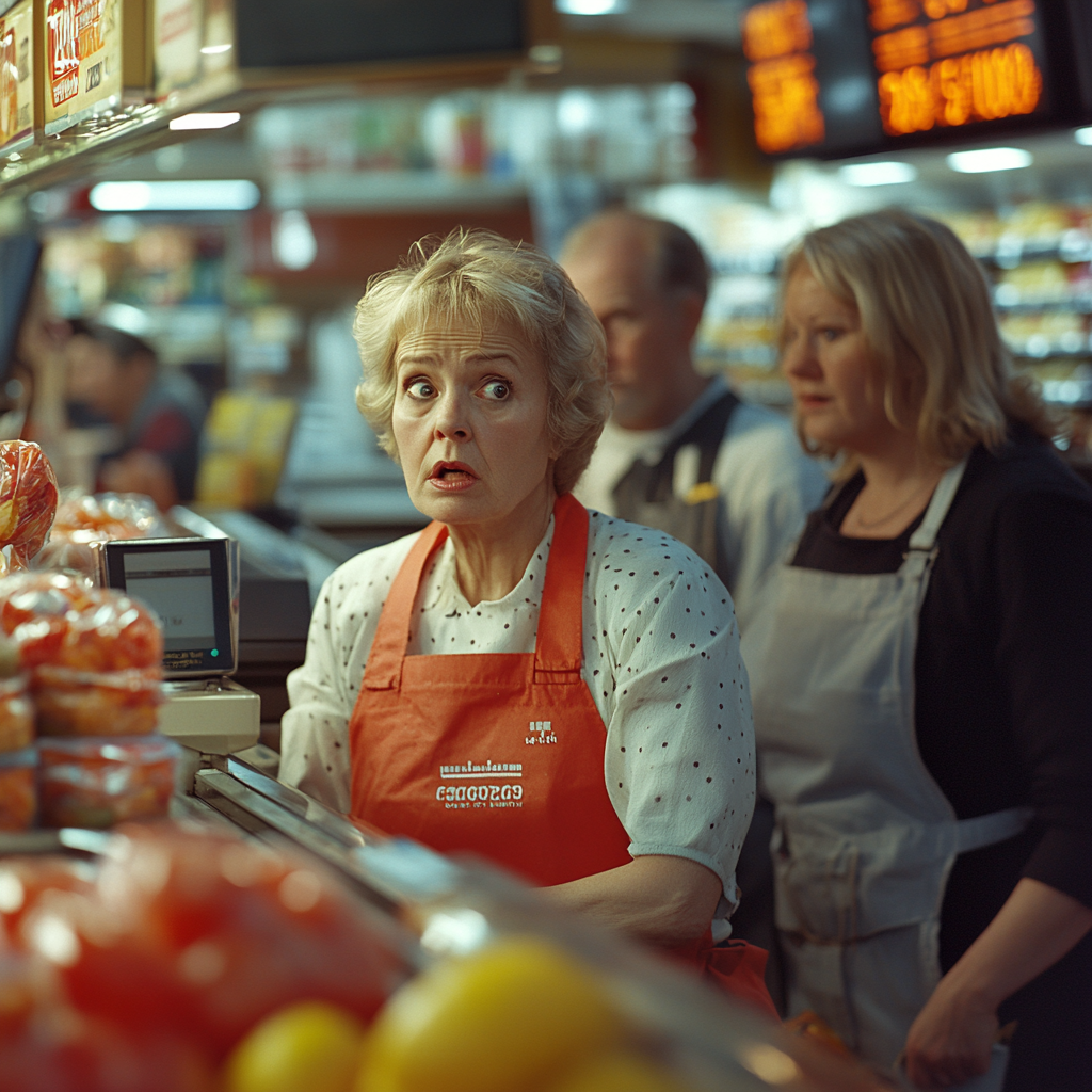 A shocked cashier | Source: Midjourney