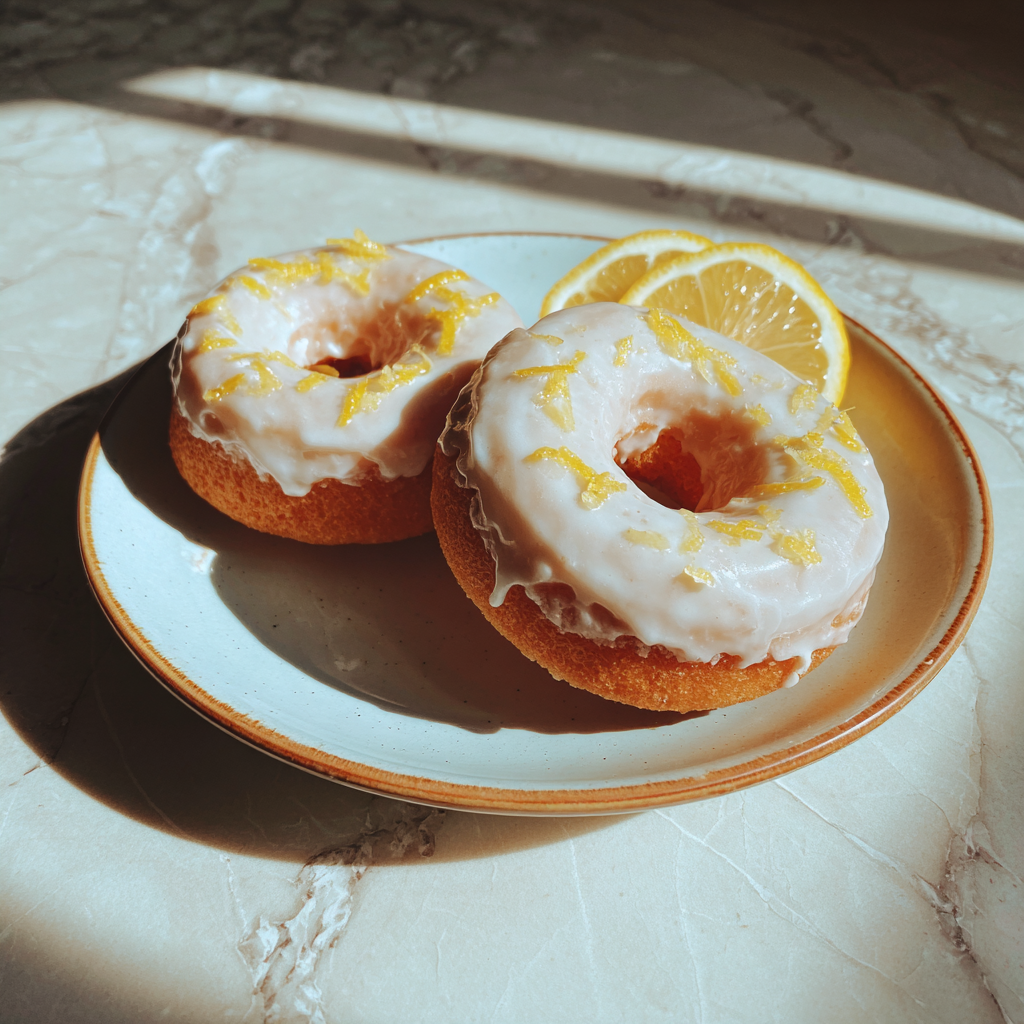 Lemon donuts on a plate | Source: Midjourney